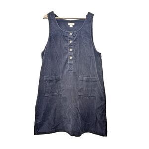 CJ Banks Denim Dress Womens Dark Wash Blue Sleeveless round Neck Midi pockets L.